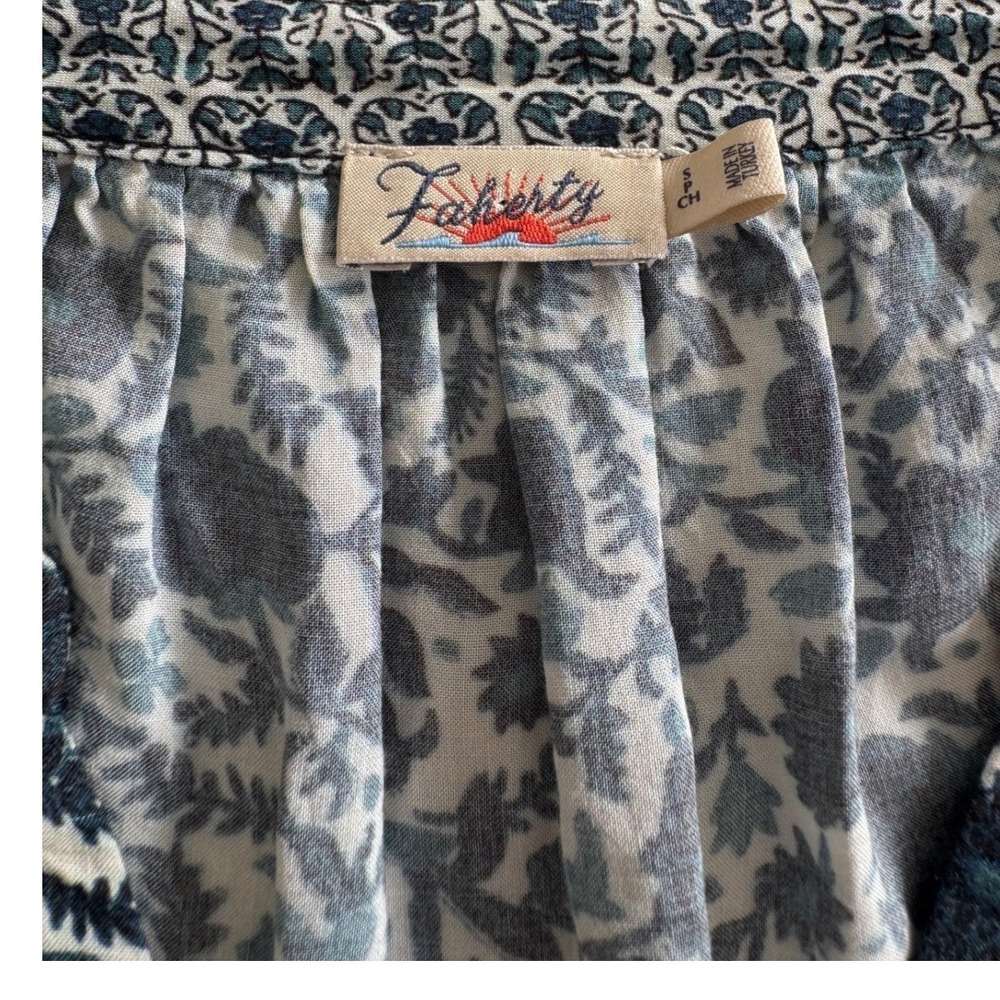 Faherty Portia Blouse Blue Floral Peasant Top Size S - Picture 4 of 7